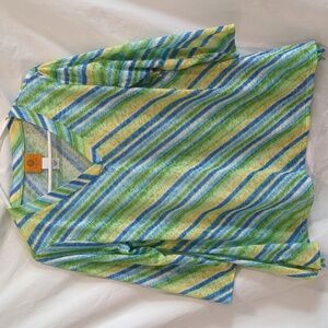Ruby Rd. | Lightweight Knit Top Diagonal Stripes 3/4 Sleeves V-Neck | PM
